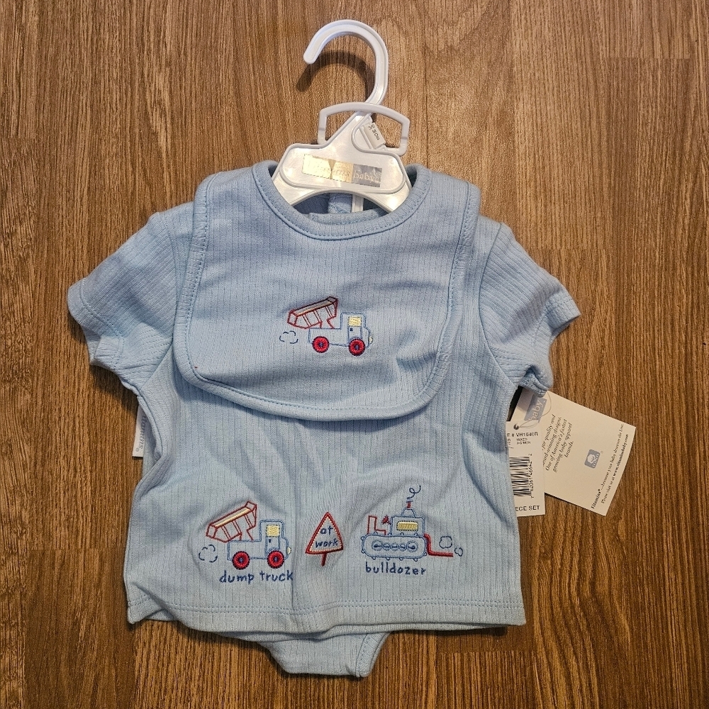 Vintage Y2K 2002 NWT Blue Construction-Themed Baby Bib and Outfit Set